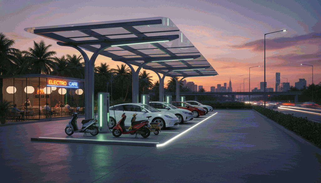 A well-located EV charging franchise can attract continuous traffic, especially when paired with amenities like cafes or convenience stores.